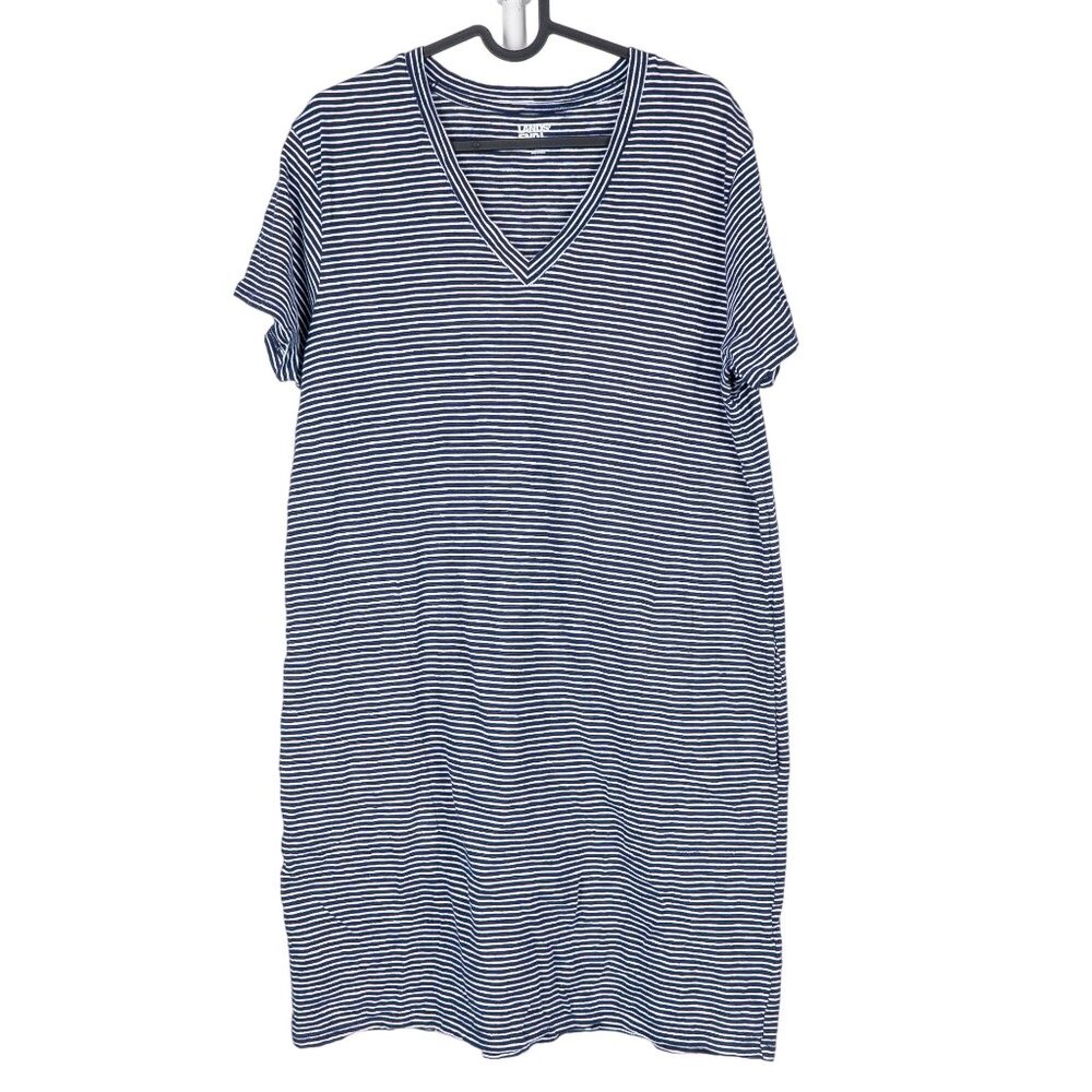 Lands End Dress S 6 8 Womens Striped Blue White VNeck Short Sleeve Cotton Pocket